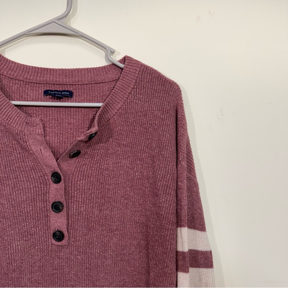 American Eagle Red Striped Button Pullover Sweater - image 3